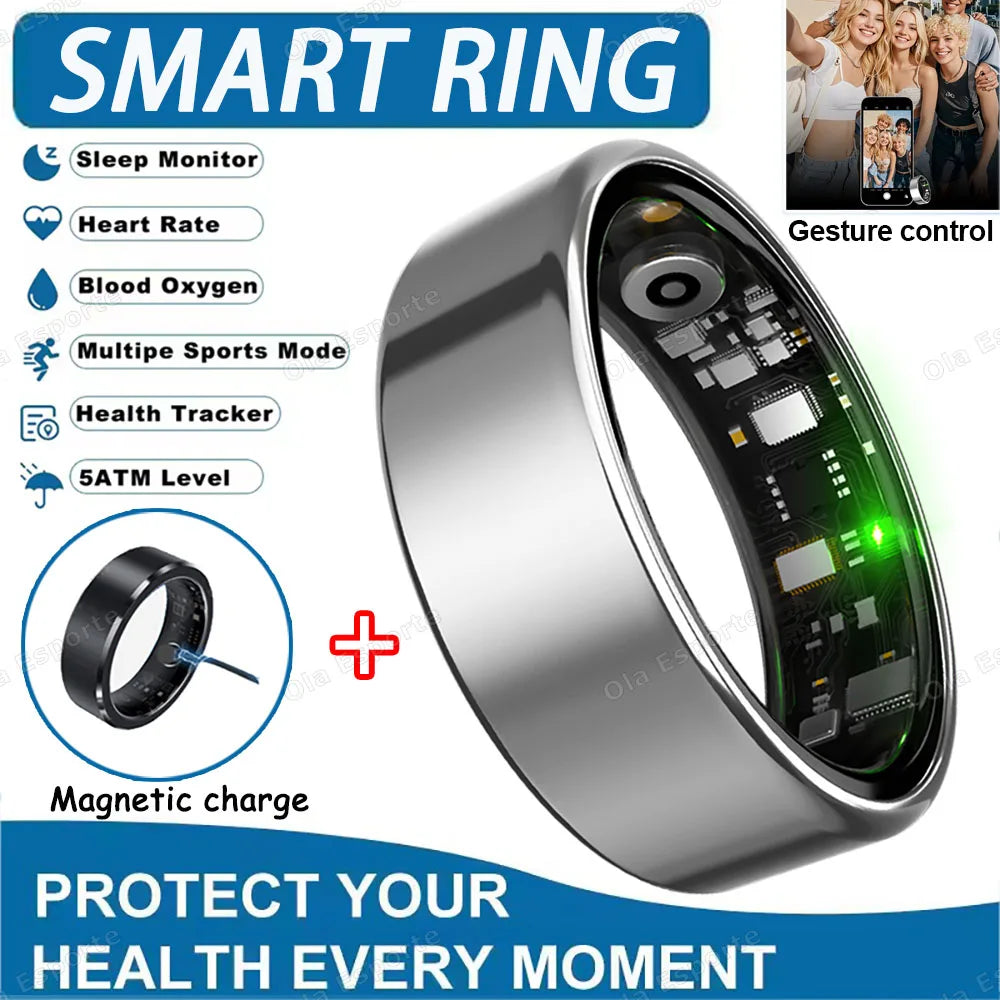 2025 New Smart Ring Heart Rate Blood Pressure Sleep Monitoring Motion Tracking IP68 Waterproof Men Women Smart Ring Holiday Gift