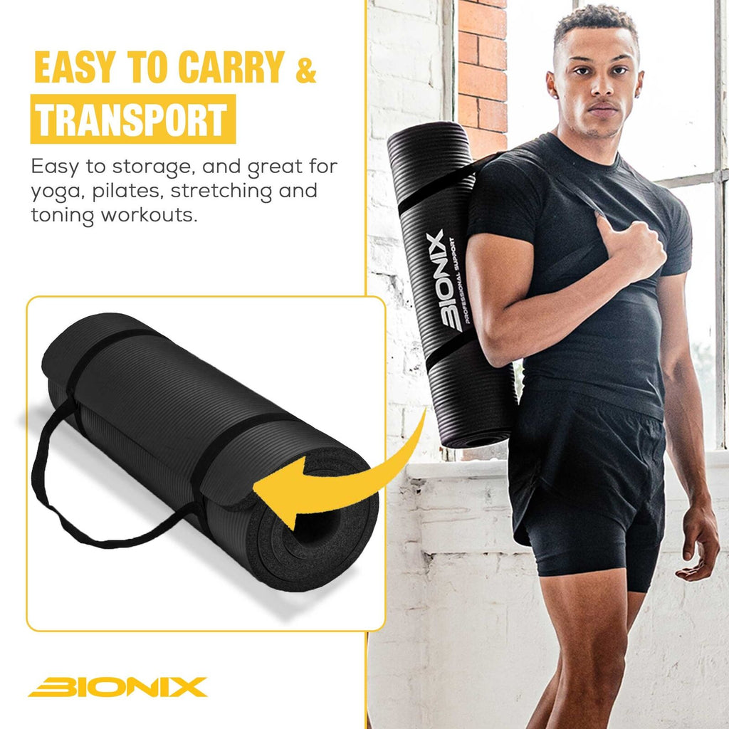 Yoga Mat Thick 10Mm Non Slip Gym Exercise Fitness Pilates Carry Strap NBR 183X62