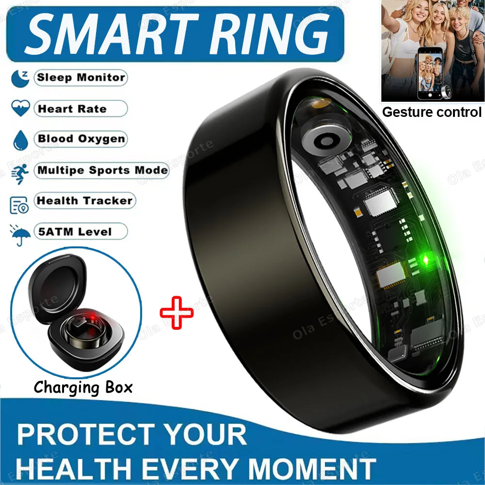 2025 New Smart Ring Heart Rate Blood Pressure Sleep Monitoring Motion Tracking IP68 Waterproof Men Women Smart Ring Holiday Gift