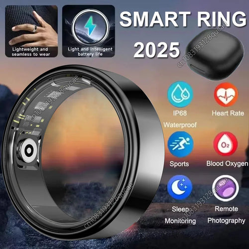2025 New Smart Ring Heart Rate Blood Pressure Sleep Monitoring Motion Tracking IP68 Waterproof Men Women Smart Ring Holiday Gift